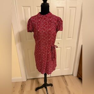 Miami Red Leaf Print Midi Dress
